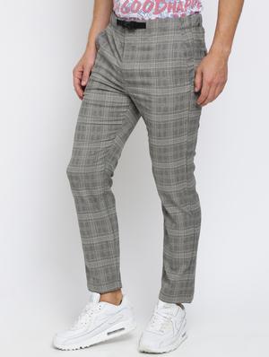 grey checkered flat front casual trouser - 16615204 - Standard Image - 3