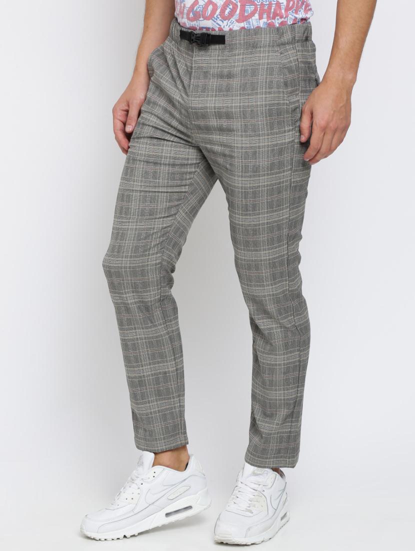 grey checkered flat front casual trouser - 16615204 - Zoom Image - 3