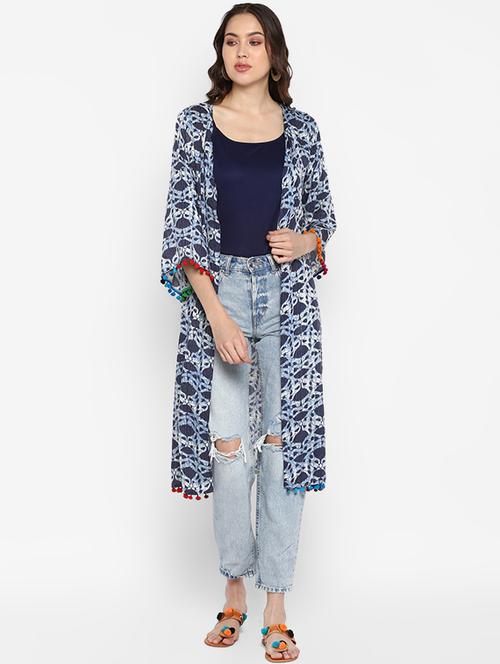 indigo printed regular shrug - 16616376 - Standard Image - 1