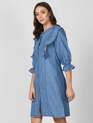ruffle detail denim shirt dress - 16616446 - Standard Image - 3