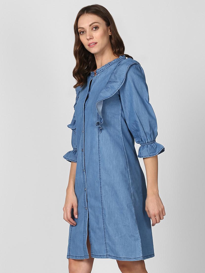 ruffle detail denim shirt dress - 16616446 - Zoom Image - 3