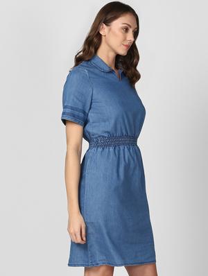 smocked waist denim a-line dress - 16616447 - Standard Image - 3