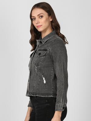 distressed detail denim jacket - 16616452 - Standard Image - 3