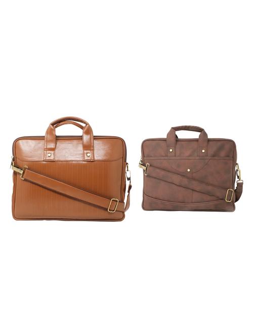 brown leatherette (pu) laptop bag combos - 16616659 - Standard Image - 1