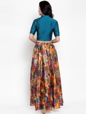 solid blouse with floral flared lehenga - 16618125 - Standard Image - 3