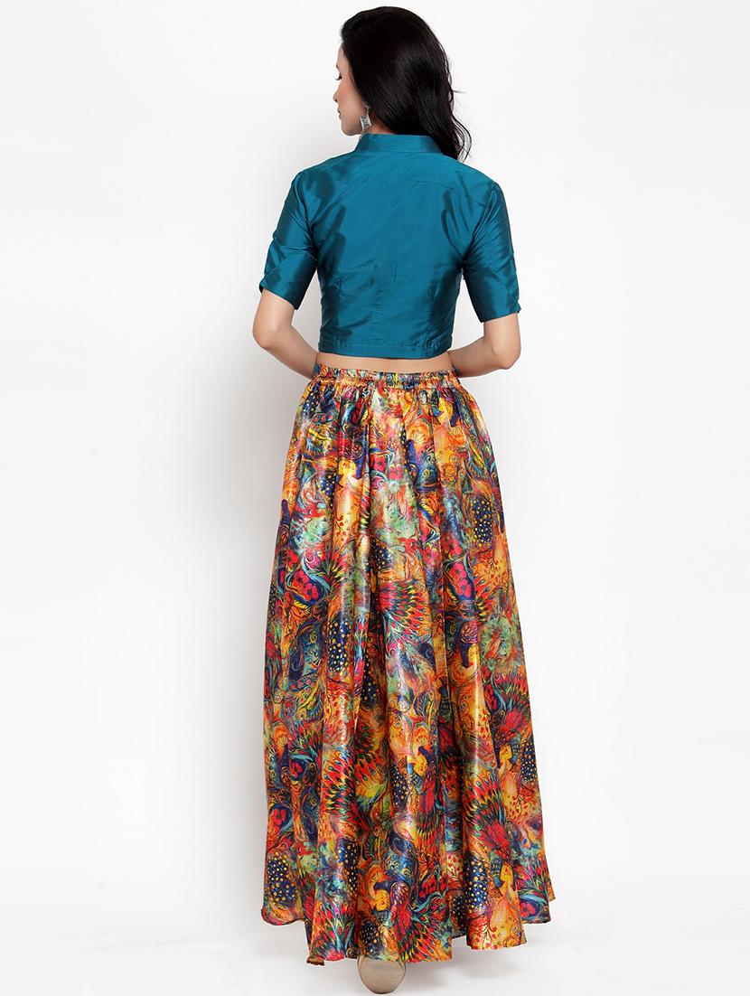 solid blouse with floral flared lehenga - 16618125 - Zoom Image - 3