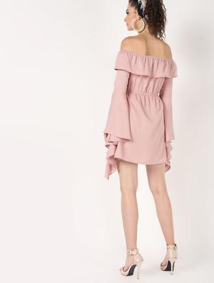 off shoulder asymmetric bell sleeved dress - 16618850 - Standard Image - 3