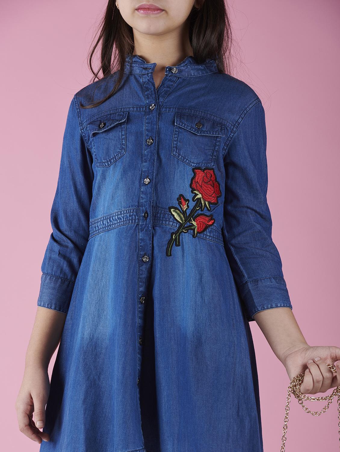 pocket patch embroidered denim frock - 16618941 - Zoom Image - 3