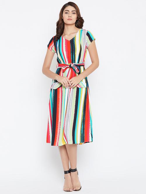tie front striped a-line dress - 16619229 - Standard Image - 1