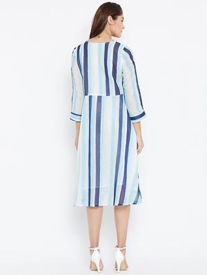 round neck striped a-line dress - 16619238 - Standard Image - 3
