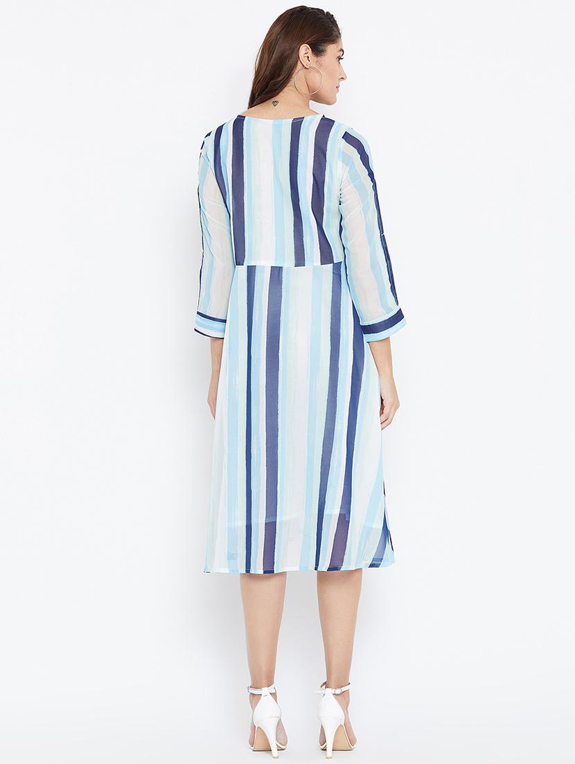 round neck striped a-line dress - 16619238 - Zoom Image - 3
