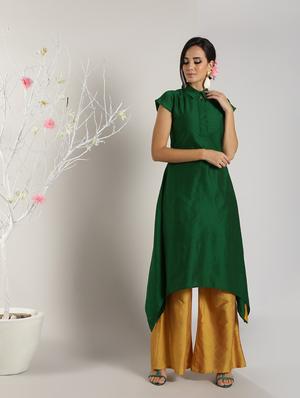 solid asymmetric kurta palazzo set - 16619285 - Standard Image - 3