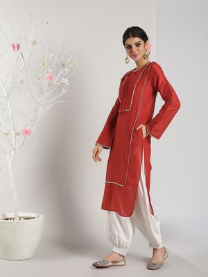 gota work straight kurta with salwar set - 16619448 - Standard Image - 3