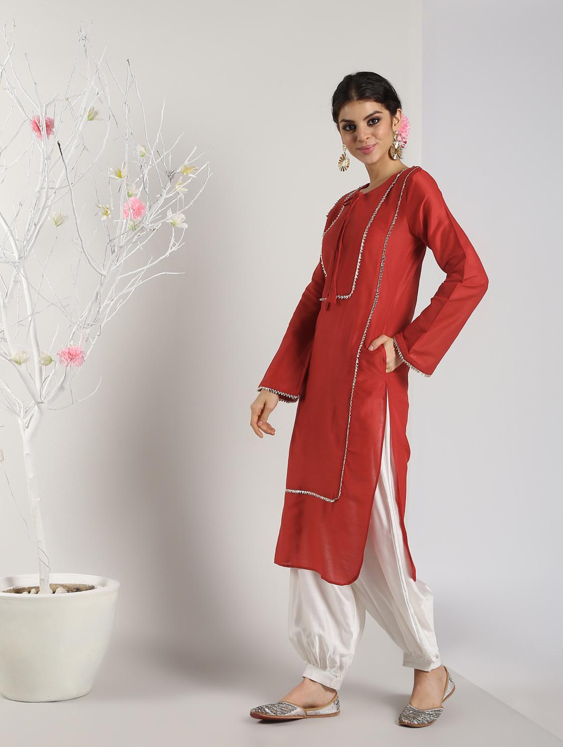 gota work straight kurta with salwar set - 16619448 - Zoom Image - 3