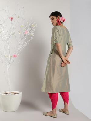 piping solid kurta with salwar set - 16619450 - Standard Image - 3