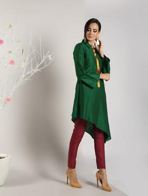 asymmetric solid kurta with pant set - 16619455 - Standard Image - 3