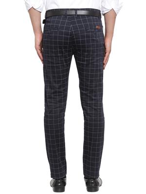 navy blue checkered flat front formal trouser - 16622794 - Standard Image - 3