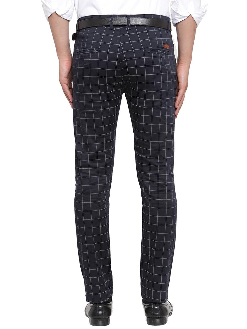 navy blue checkered flat front formal trouser - 16622794 - Zoom Image - 3