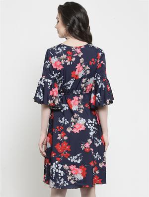 v neck bell sleeved floral flared dress - 16626683 - Standard Image - 3