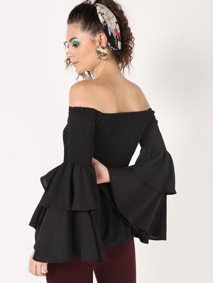off shoulder asymmetric bell sleeved top - 16627354 - Standard Image - 3