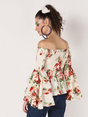 off shoulder asymmetric bell sleeved top - 16627355 - Standard Image - 3