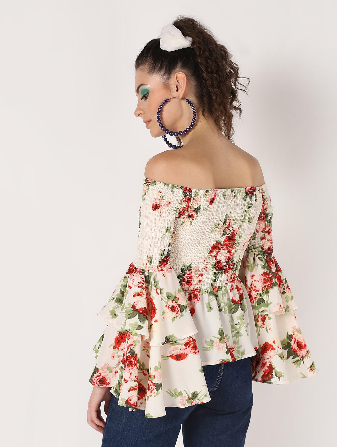 off shoulder asymmetric bell sleeved top - 16627355 - Zoom Image - 3
