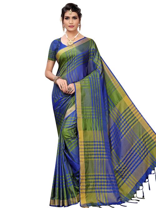 checkered printed saree with blouse - 16629828 - Very Small Image - 1