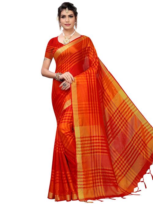checkered printed saree with blouse - 16629829 - Very Small Image - 1