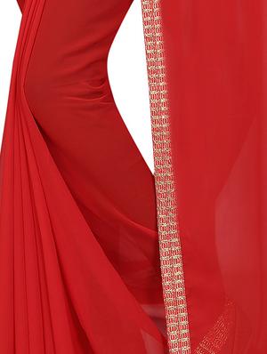 solid with bordered saree with blouse - 16630617 - Standard Image - 3