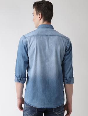 blue faded denim casual shirt - 16631237 - Standard Image - 3