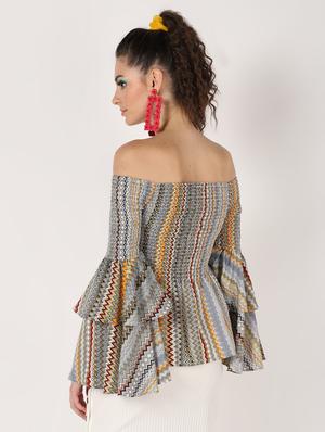 off shoulder asymmetric bell sleeved top - 16631713 - Standard Image - 3