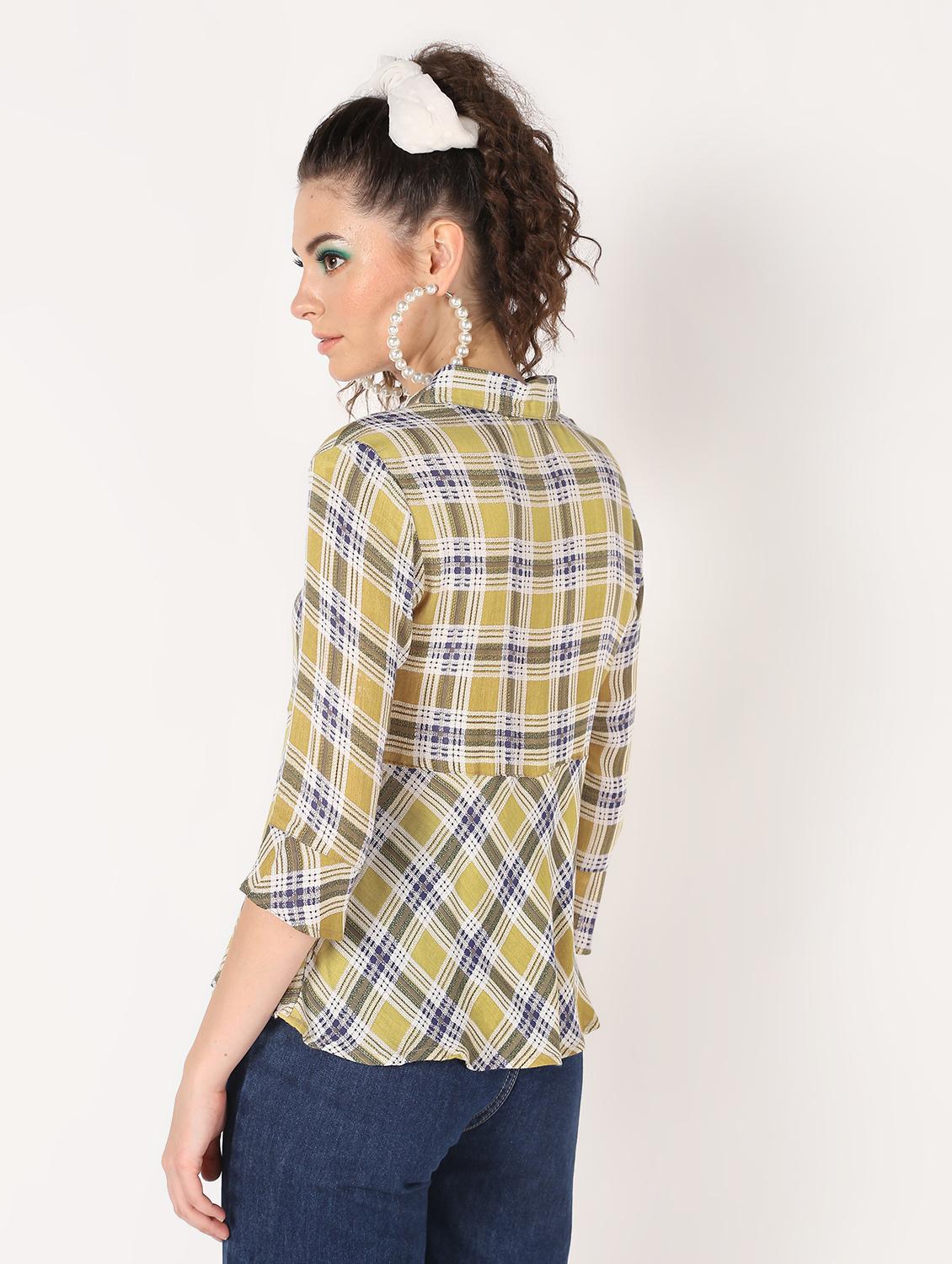 flute sleeved checkered top - 16631781 - Zoom Image - 3