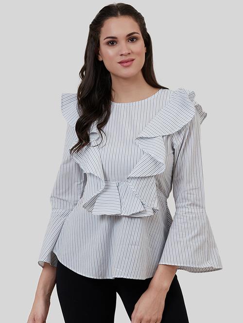 cutout back ruffle detail striped top - 16631889 - Very Small Image - 1