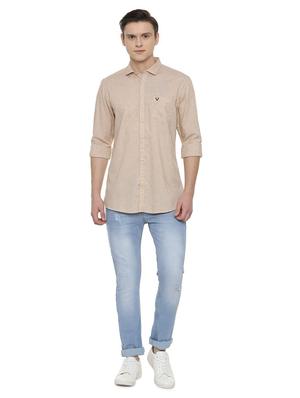 beige solid casual shirt - 16631988 - Standard Image - 3