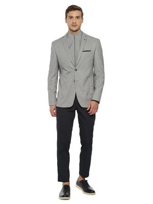 grey solid single breasted casual blazer - 16632567 - Standard Image - 3
