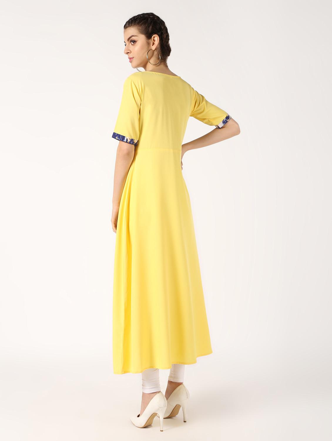 solid yoke print flared kurta - 16632740 - Zoom Image - 3