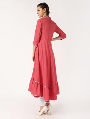 solid gota work flared kurta - 16632742 - Standard Image - 3
