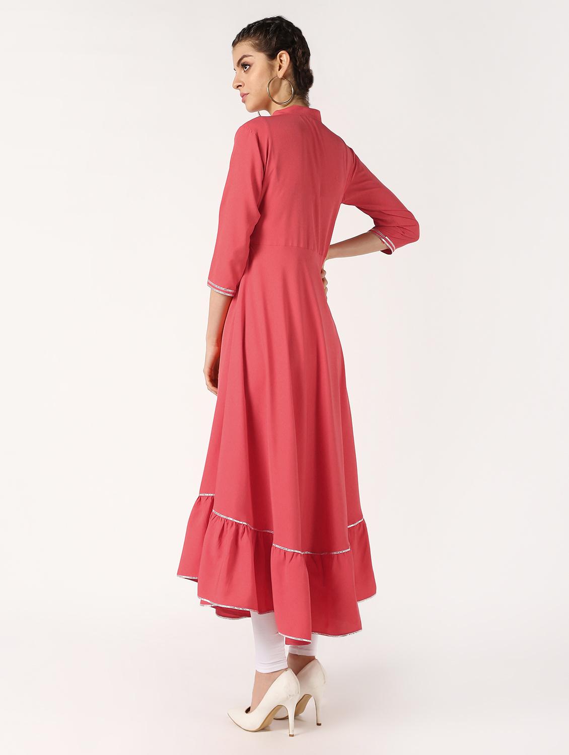 solid gota work flared kurta - 16632742 - Zoom Image - 3