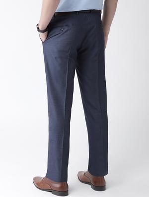 navy blue textured flat front formal trouser - 16633137 - Standard Image - 3