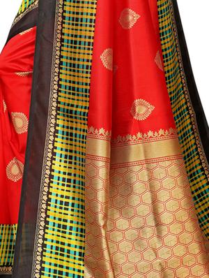 checkered printed saree with blouse - 16633356 - Standard Image - 3