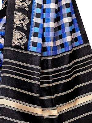 checkered printed saree with blouse - 16633369 - Standard Image - 3