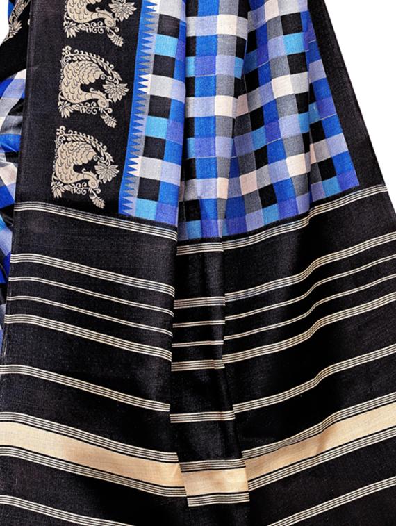 checkered printed saree with blouse - 16633369 - Zoom Image - 3