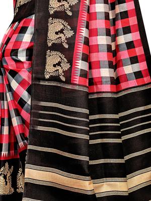 checkered printed saree with blouse - 16633370 - Standard Image - 3