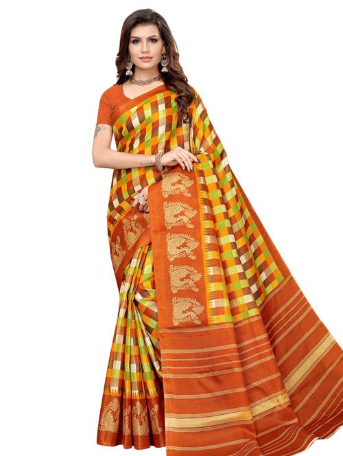 checkered printed saree with blouse - 16633371 - Standard Image - 1