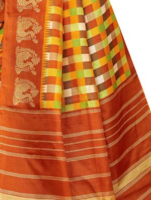 checkered printed saree with blouse - 16633371 - Standard Image - 3