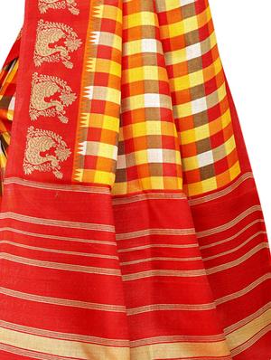 checkered printed saree with blouse - 16633372 - Standard Image - 3