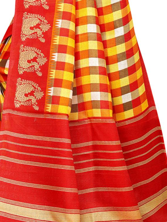 checkered printed saree with blouse - 16633372 - Zoom Image - 3