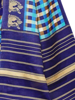 checkered printed saree with blouse - 16633373 - Standard Image - 3