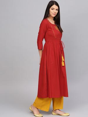 embroidered a-line kurta - 16634152 - Standard Image - 3