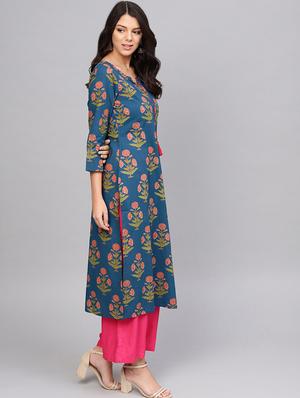 floral printed straight kurta - 16634228 - Standard Image - 3